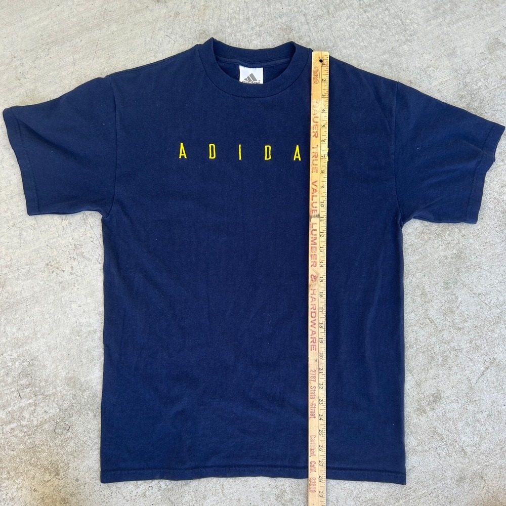 Adidas Vintage 90s T-Shirt Navy Blue Yellow Spellout Embroidered XL Mens - Picture 5 of 6
